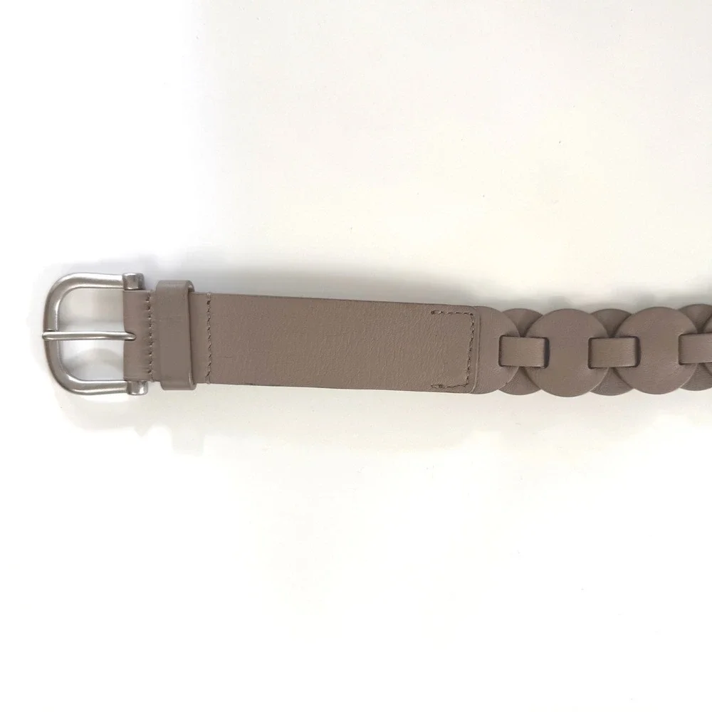 Vintage Wide Genuine‎ Leather Disc Link Belt Taupe Silver Buckle Boho Belt